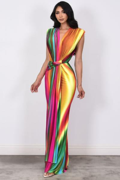 Multi Color Rainbow Swirl Print Dress