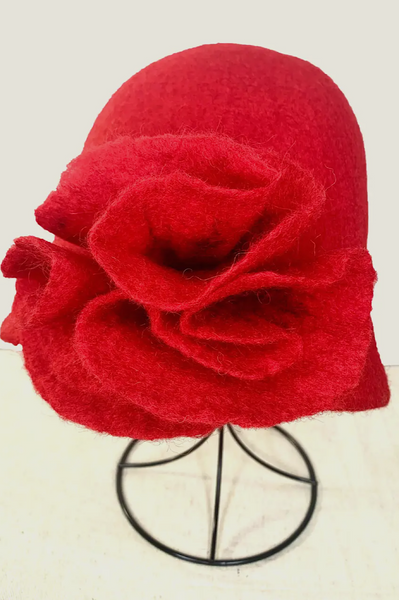 Red Ruffle Rose Winter Hat