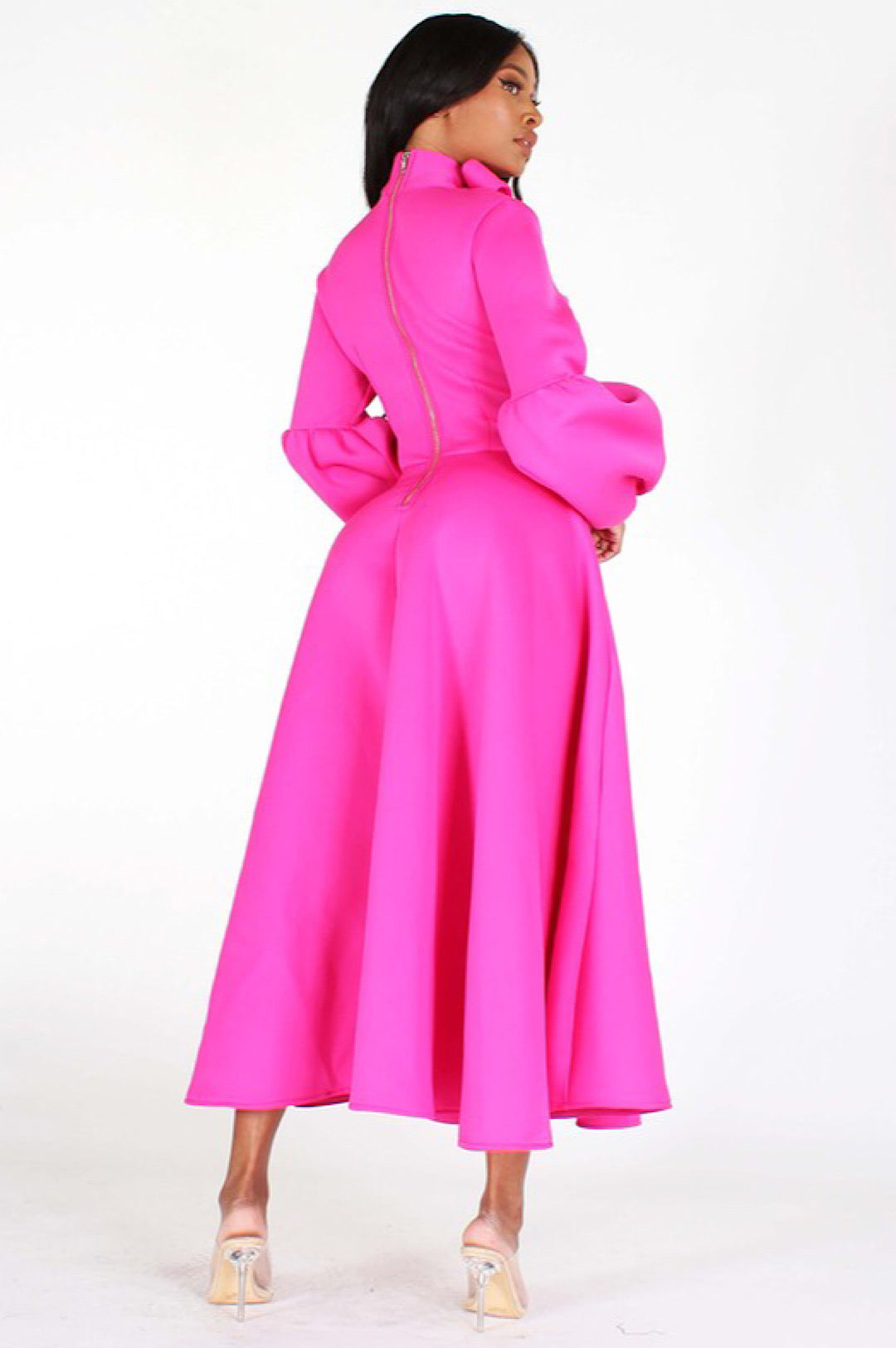 Pretty In Pink Necktie Mid Length Dress (7979274010798)