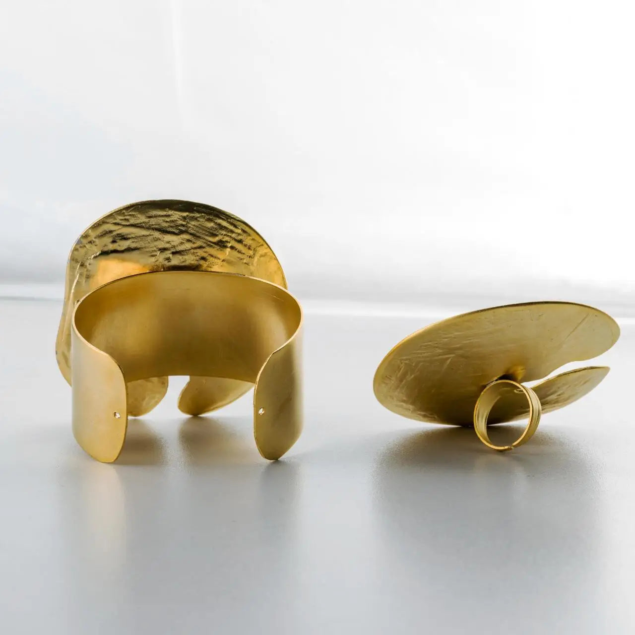 Gold Lilly Pad Artisan Ring & Bracelet Set