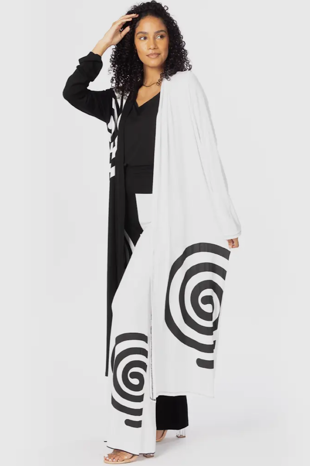 Black White Color Block Long Duster