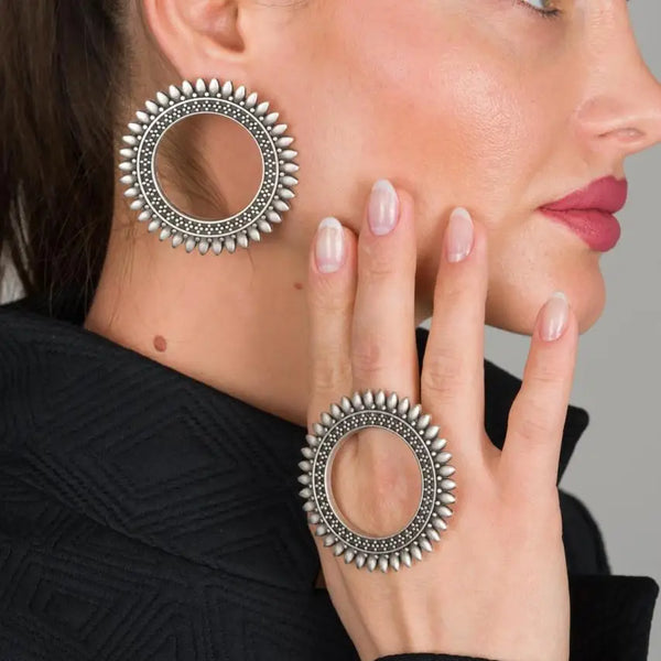 Earrings Ring Silver Artisan Set