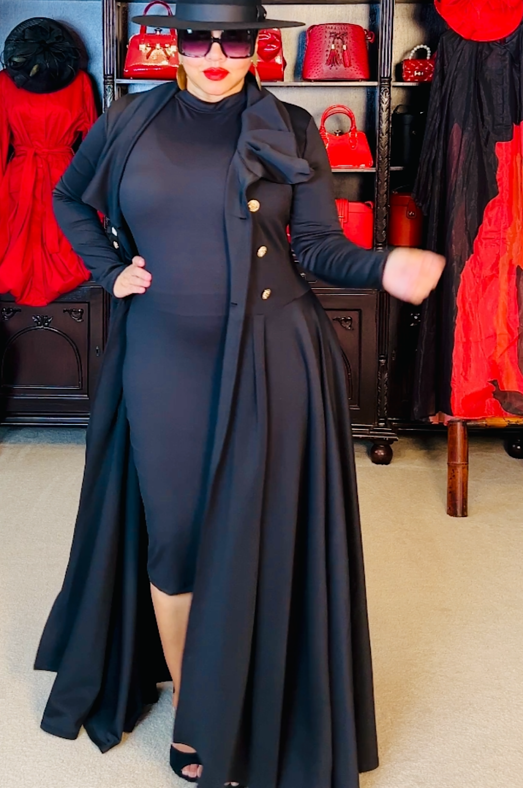 Beautiful Black Long Duster Coat Dress