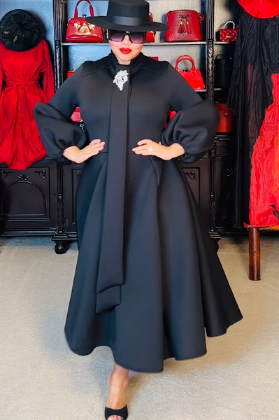 Black Necktie Mid Length Dress