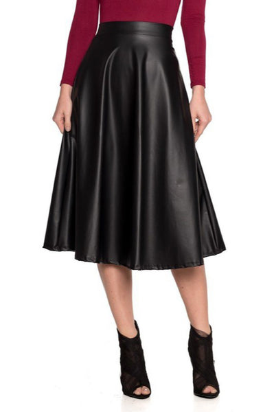 Black Faux Leather A-Line Skirt
