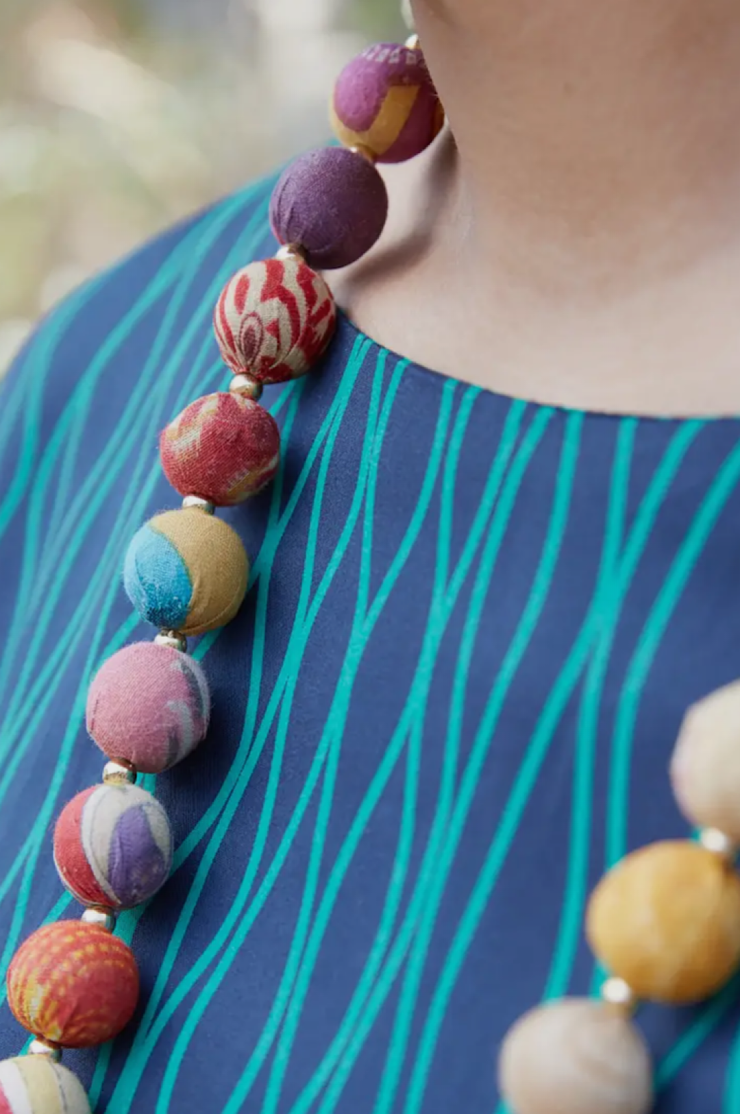 Long Single Strand Multi Color Bead Necklace