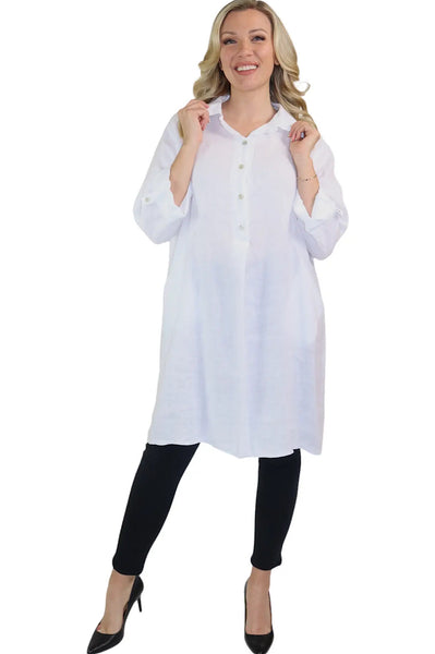 Green or White Linen Relaxed Fit Dress Top