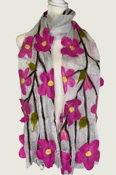 White Pink Flower Scarf