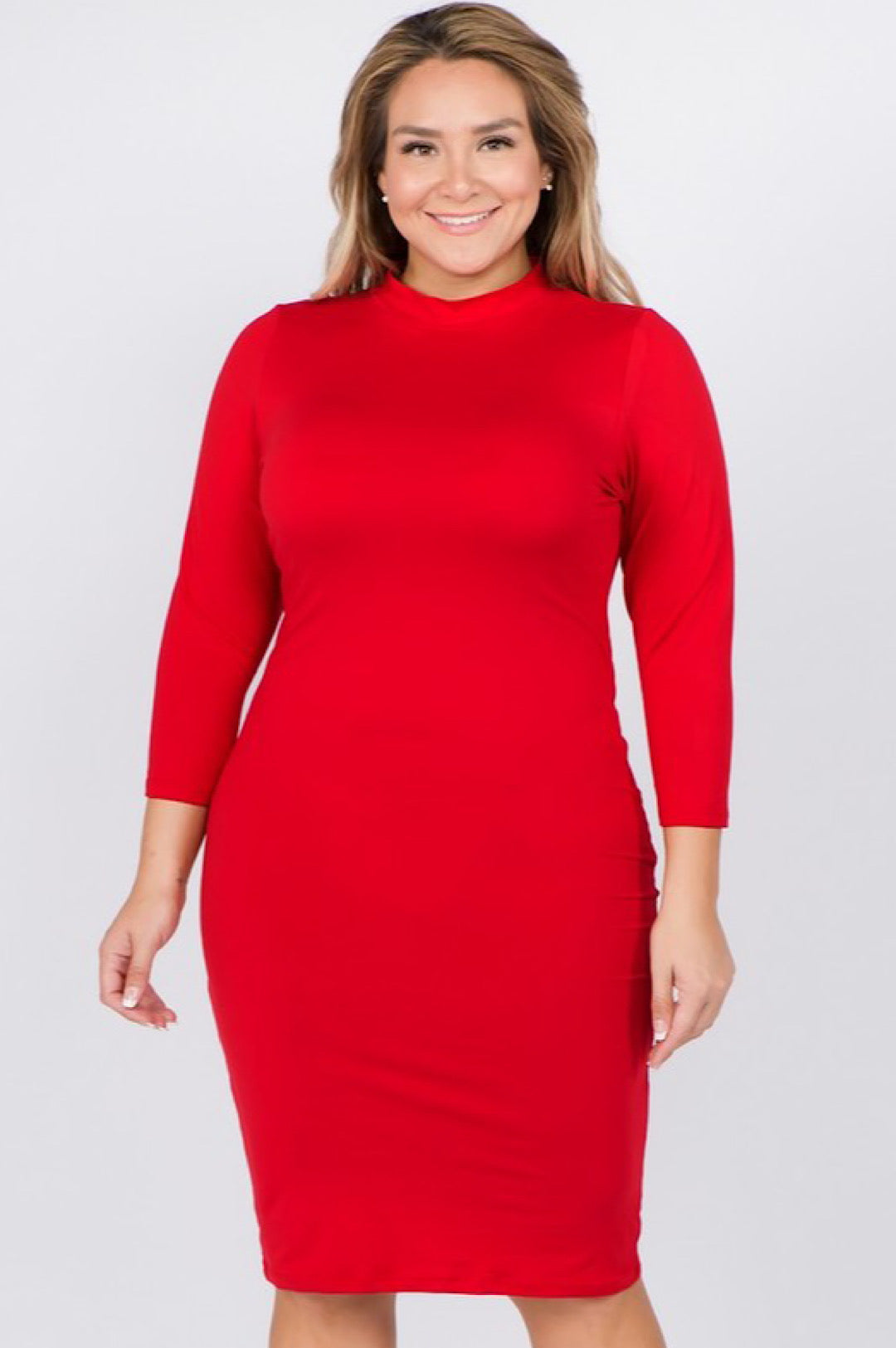 Red Mock Neck Form Fitted Dress Dress