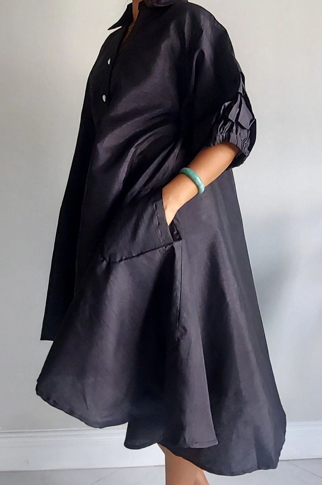 Black Button Down One Size Dress Top