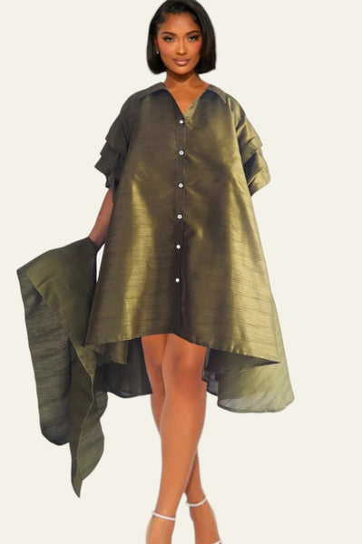 Olive Green Button Down One Size Dress Top