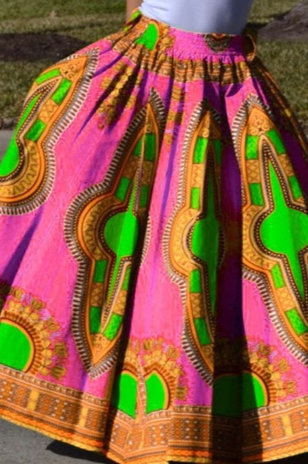 Buy One Size Pink Green Cotton Maxi Skirt at Social Butterfly Collection for only 79.00