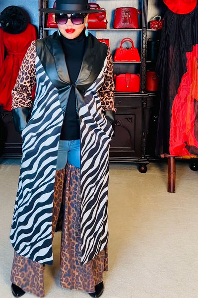 Faux Leather Animal Print Duster Jacket