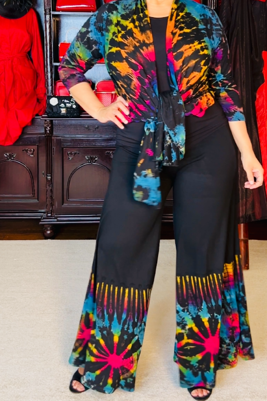 Black Rainbow Tie Dye Open Front Jacket