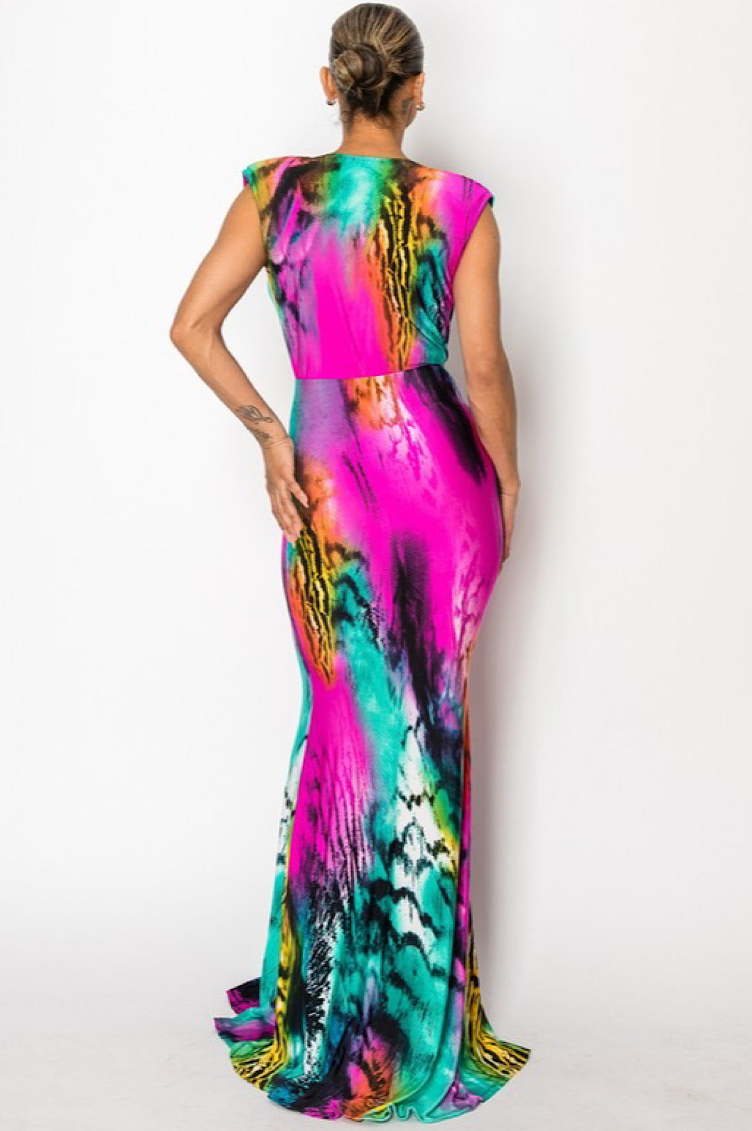 Multi Color Turquoise Pink Long Mermaid Style Dress