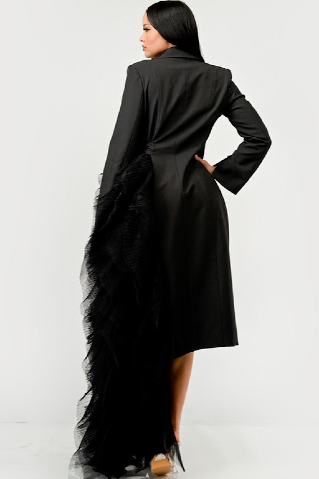 Black Side Tulle Detail Dress Jacket