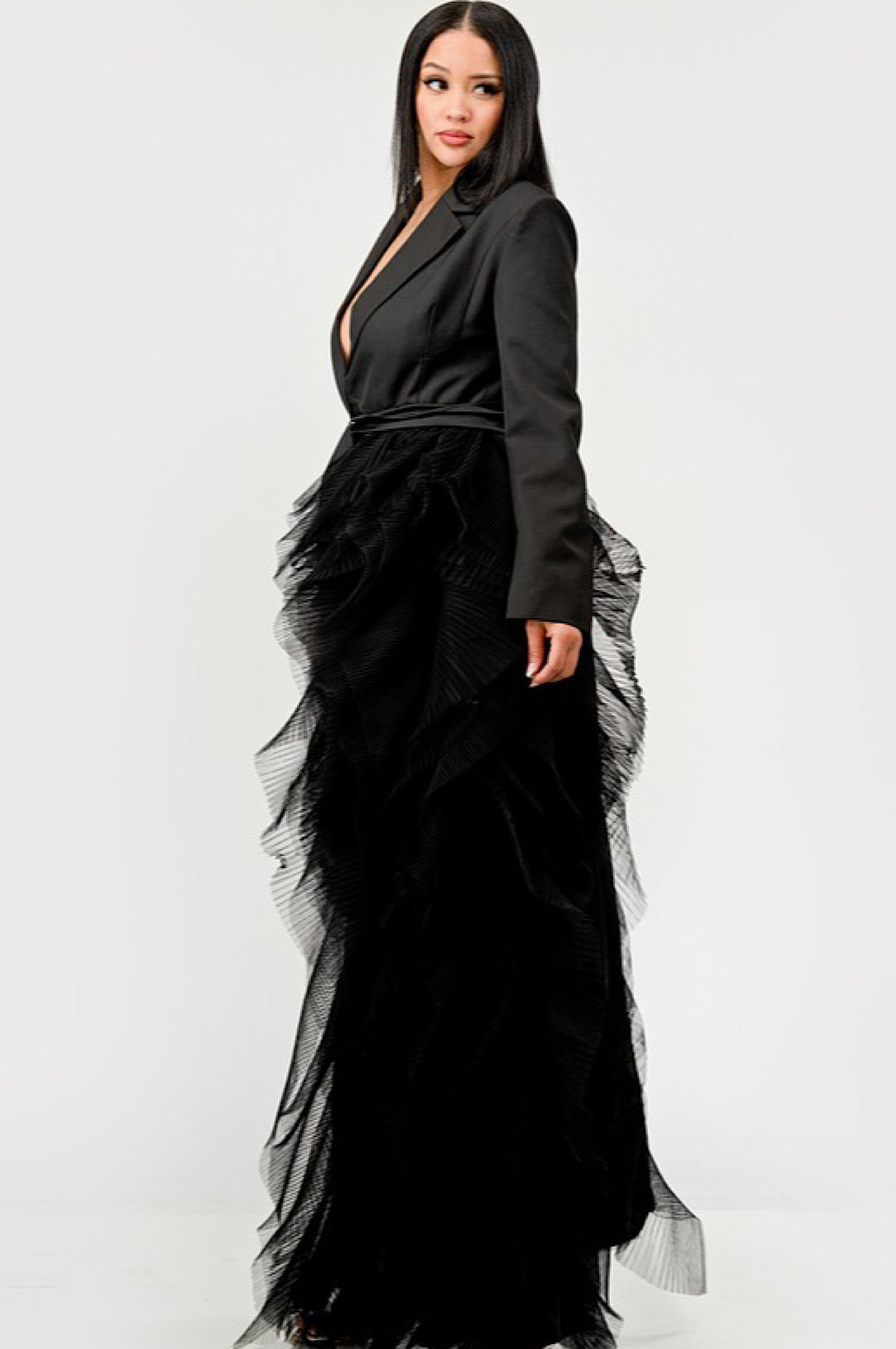 Black Side Tulle Detail Dress Jacket