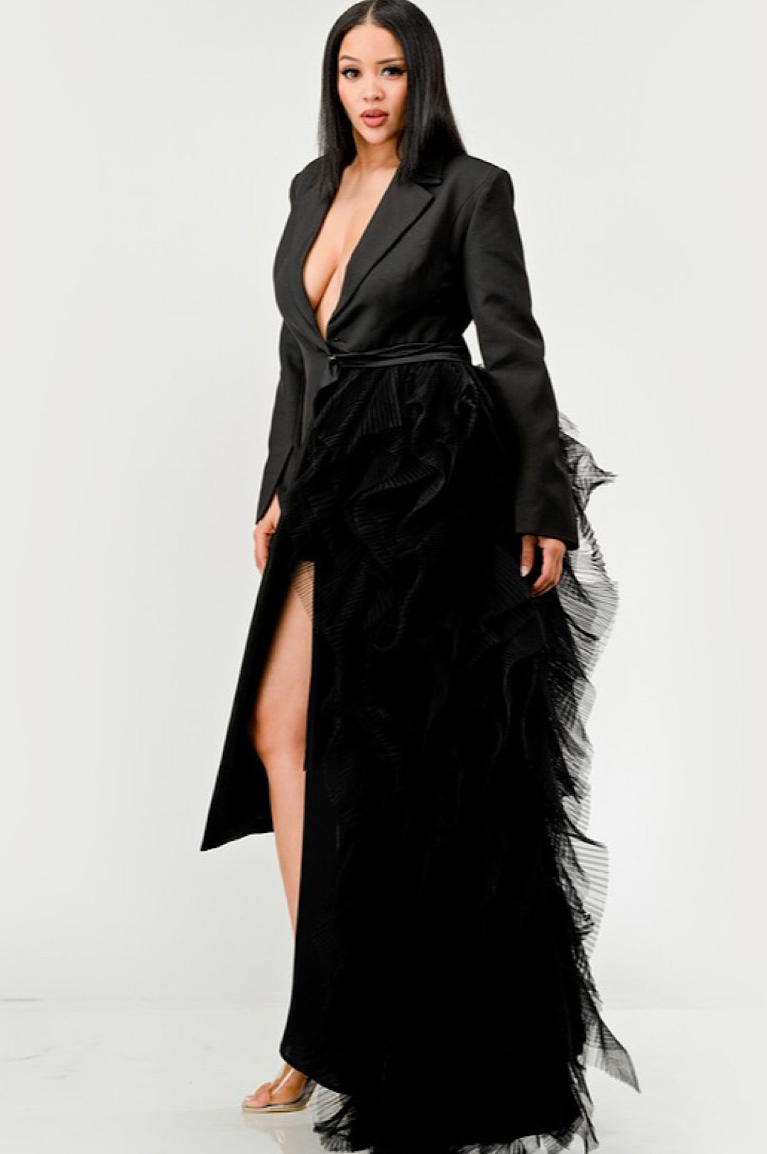 Black Side Tulle Detail Dress Jacket