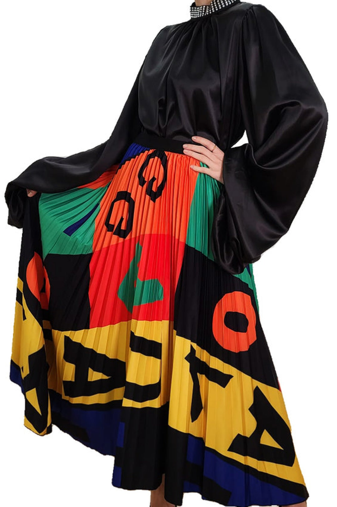 Multi Color Printed Pleated Skirt (7936266305710)