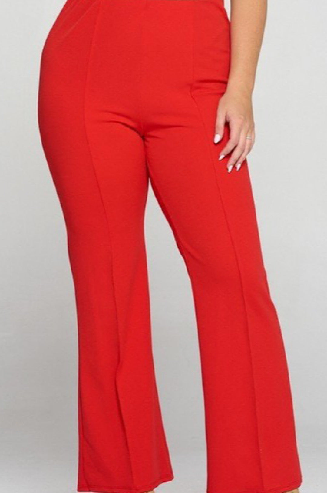 Red Techno Crepe Front Seam Pants (7956195049646)