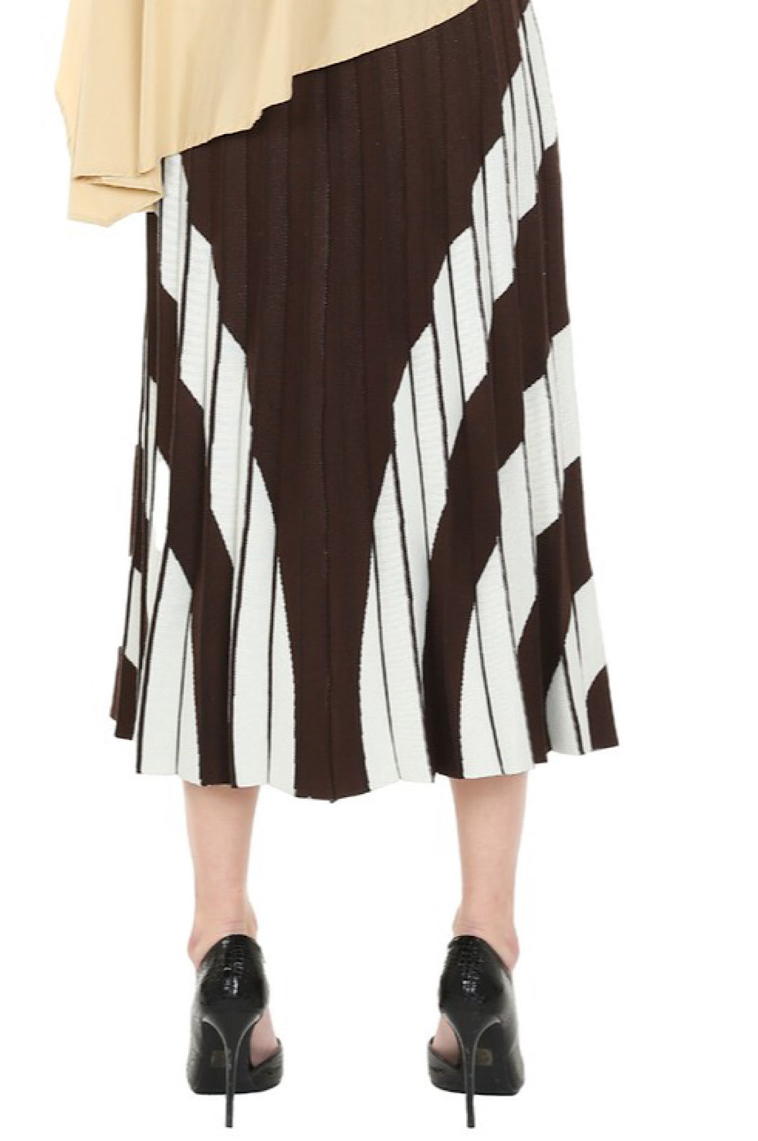 Coffee Brown White Pleated Knit Skirt (7956275167406)