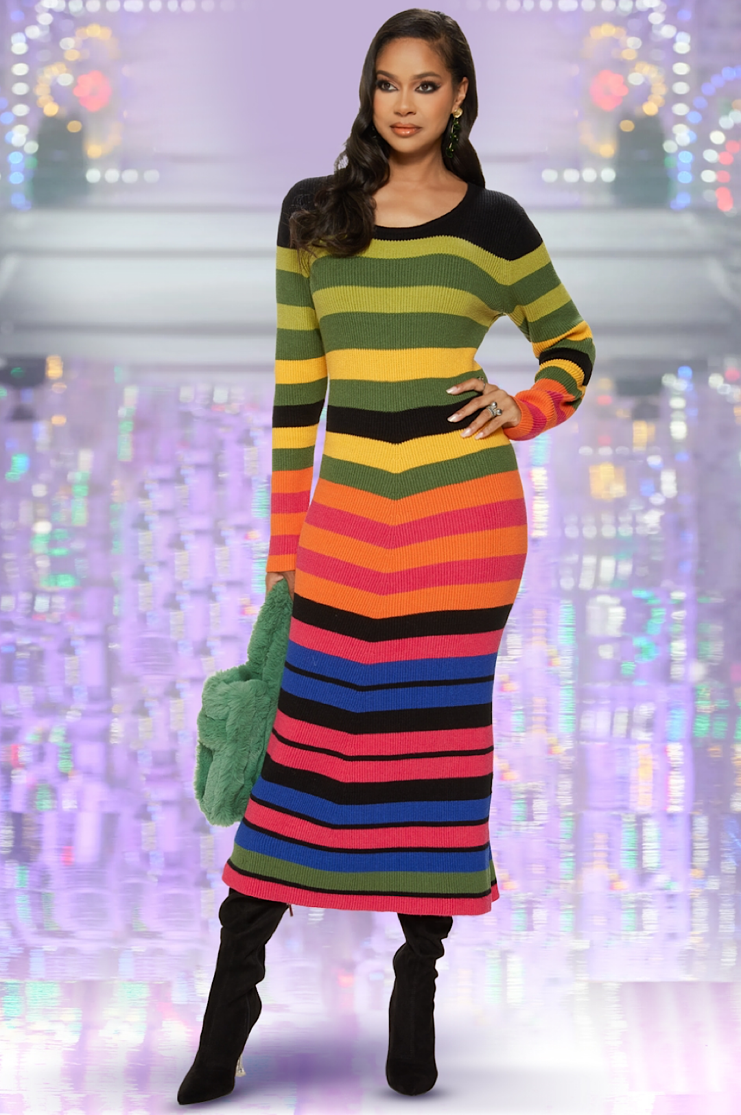 Multi Color Mid Length Knit Dress