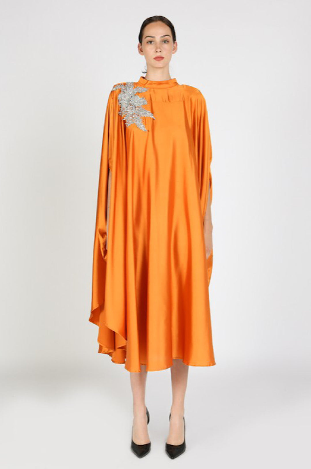 Silky Orange Silver Detail Kaftan