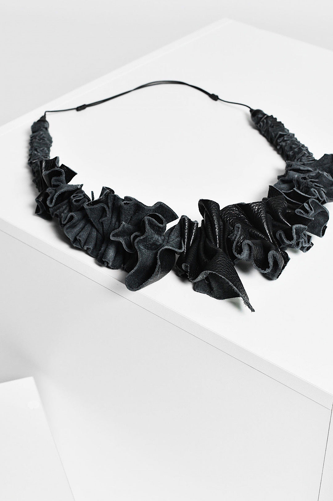 Scrunched Black Genuine Leather Necklace