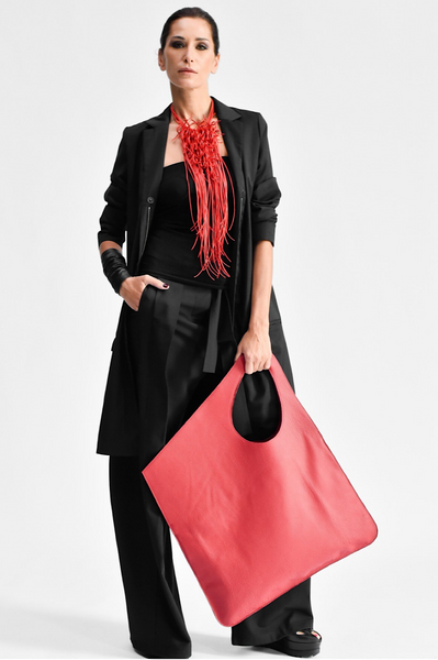 Rectangular Genuine Leather Red Handbag