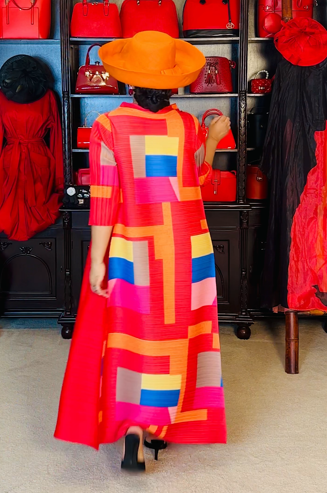 Red Multi Color Micro Pleated Dress (7977863282862)