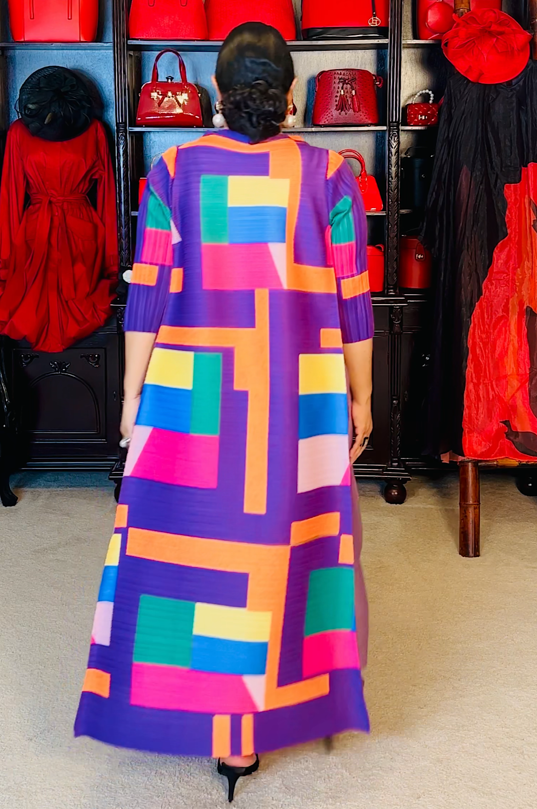 Purple Multi Color Micro Pleated Dress (7977864528046)