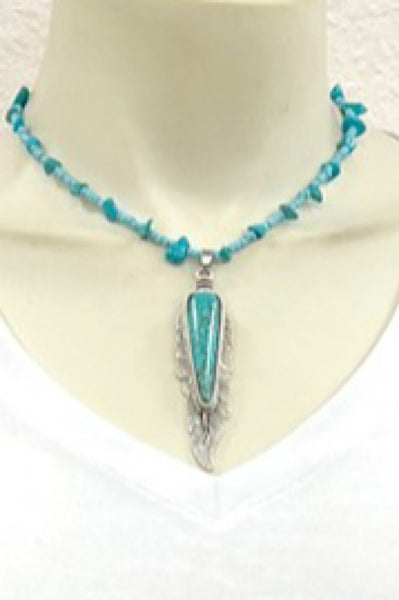 Turquoise Feather Necklace (7990383804590)