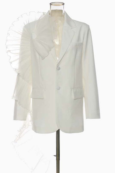 White Tulle Crepe Detail Jacket (7991172006062)
