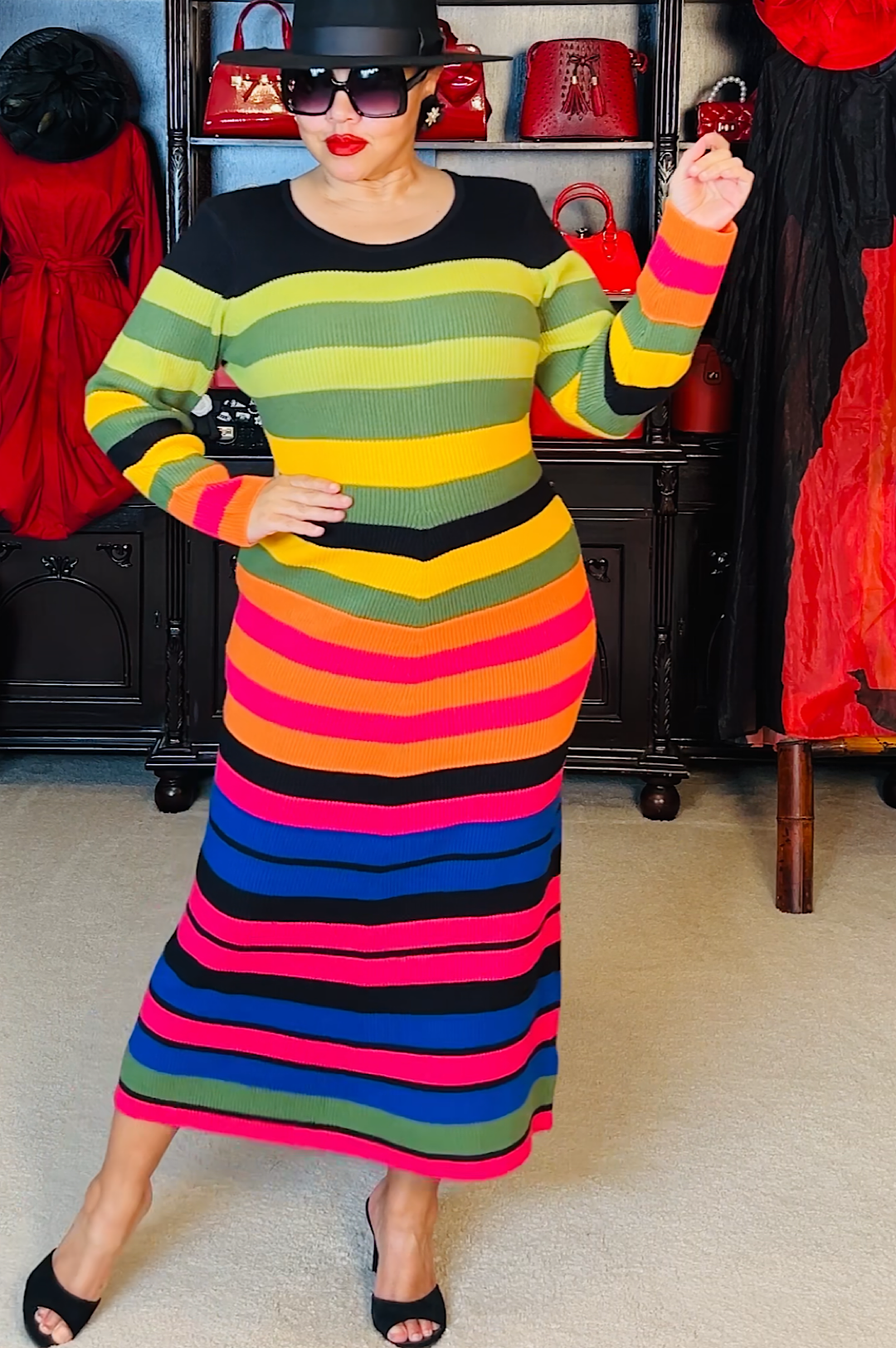 Multi Color Mid Length Knit Dress