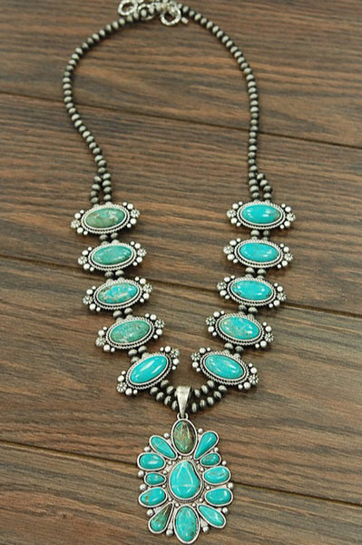 Turquoise Squash Blossom Necklace (7989984395438)