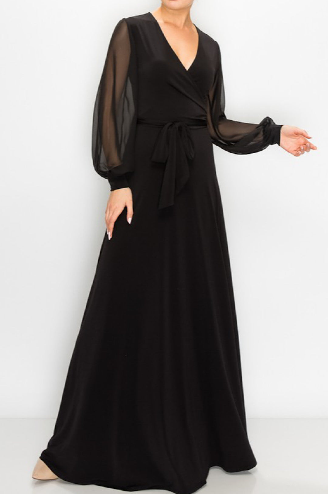 Black Sheer Sleeve Maxi Dress (8003233841326)