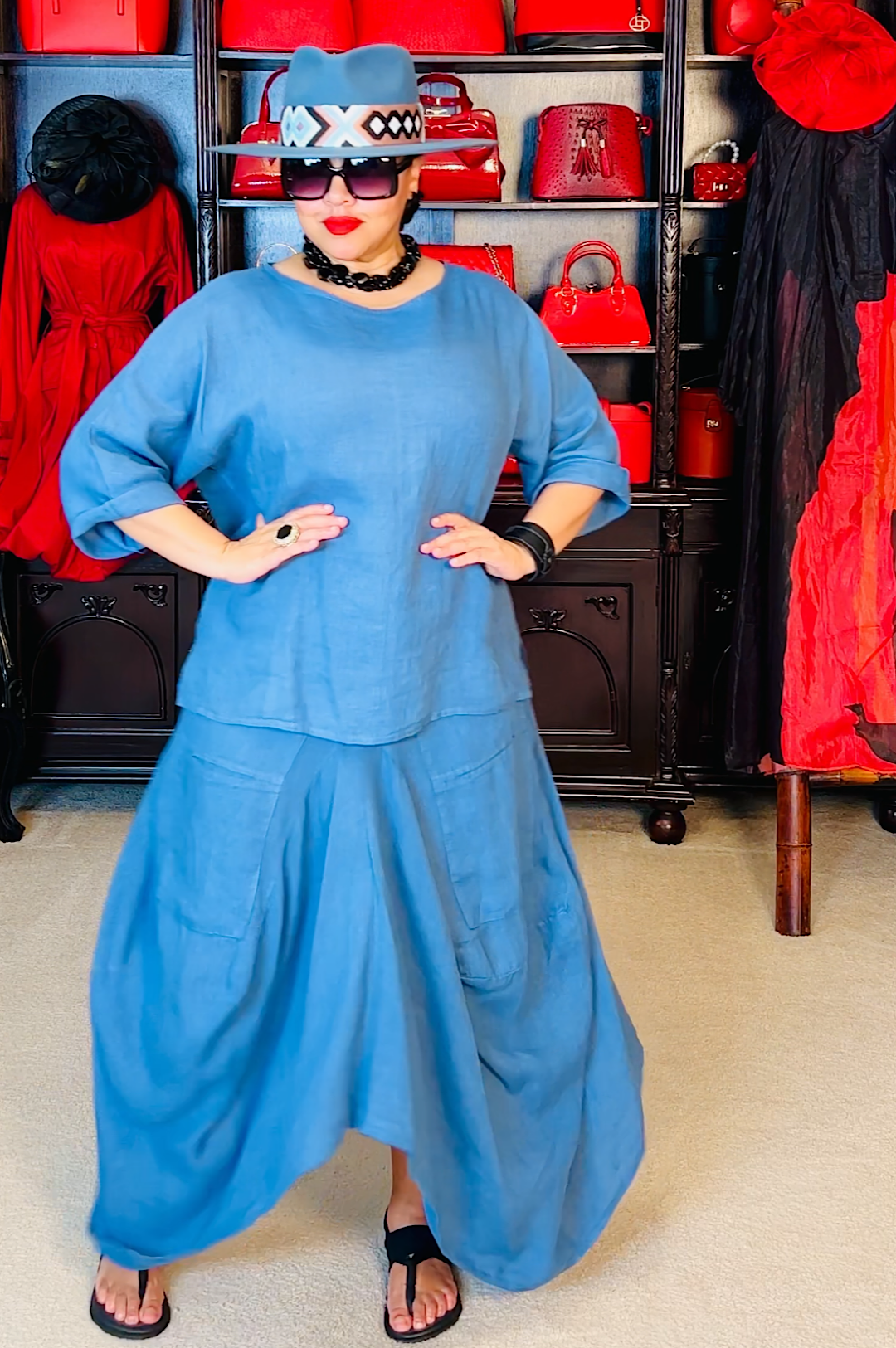 Best Blue Relaxed European Linen Skirt Set (7988579958958)