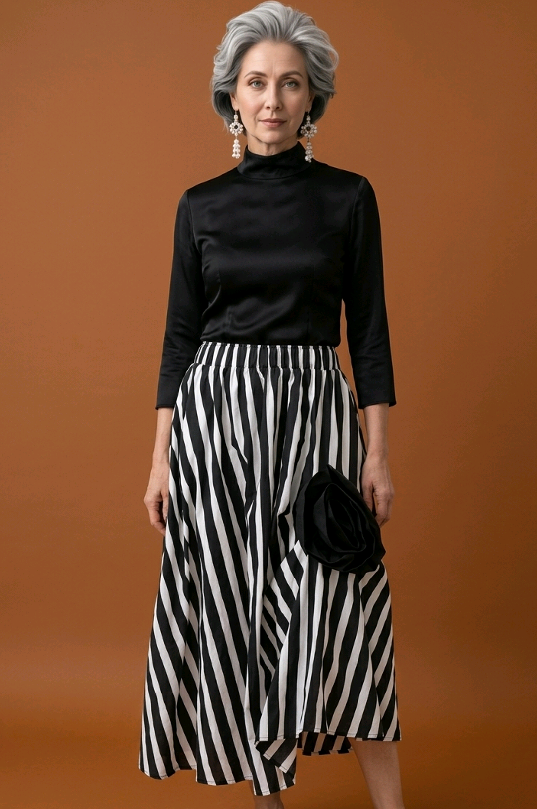 Black White Stripe Skirt