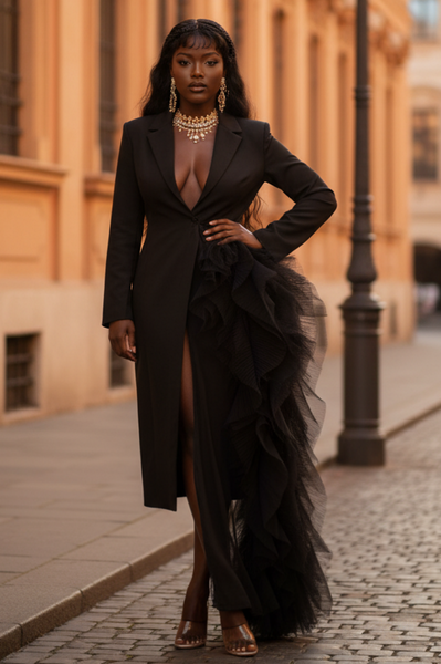 Black Side Tulle Detail Dress Jacket