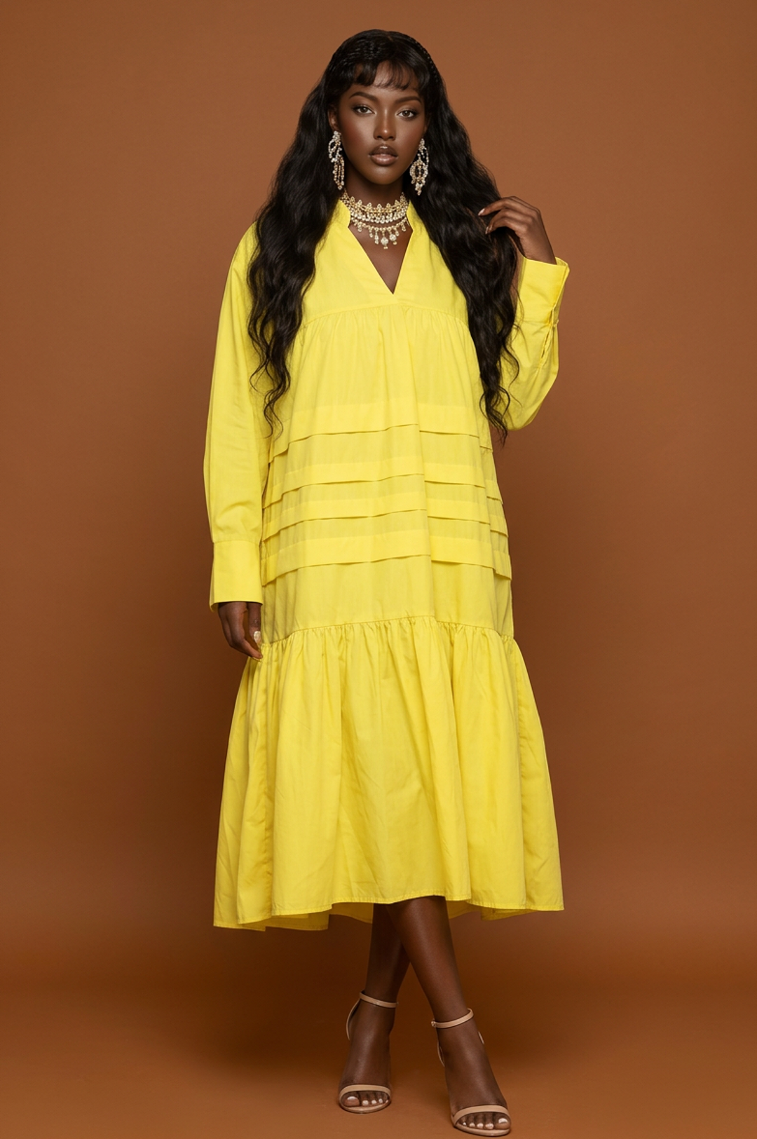 Yellow One Size Fits Most Loose Fitting Dress