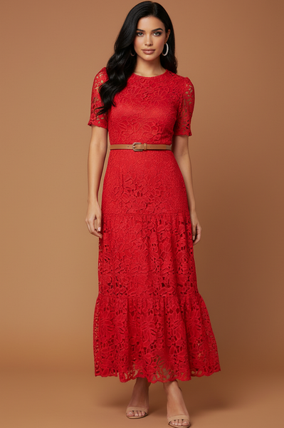 Red Long Lace Dress