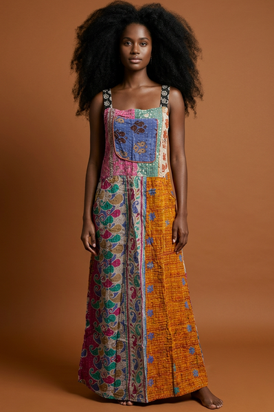 Plus Size Multi Color Patchwork Long Maxi Dress