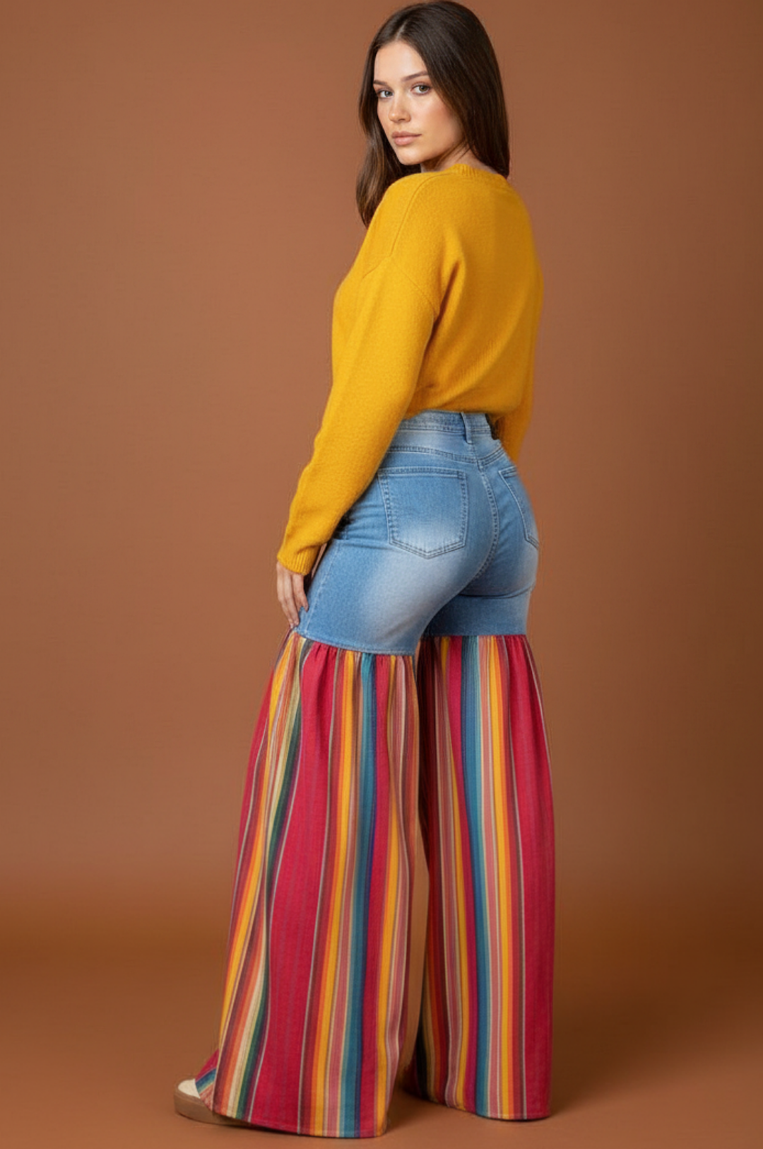 Distressed Light Denim Red Multi Color Palazzo Wide Leg Jeans