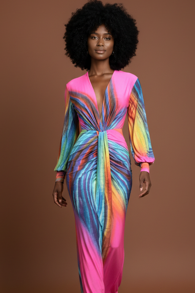 Multi Color Pink Swirl Print Dress
