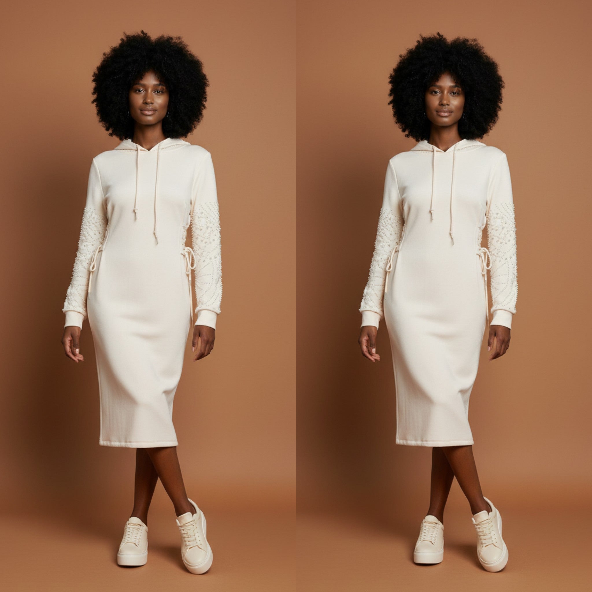 Ivory Pearl Hoodie Dress