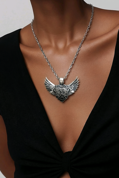 Winged Heart Silver Plated Necklace