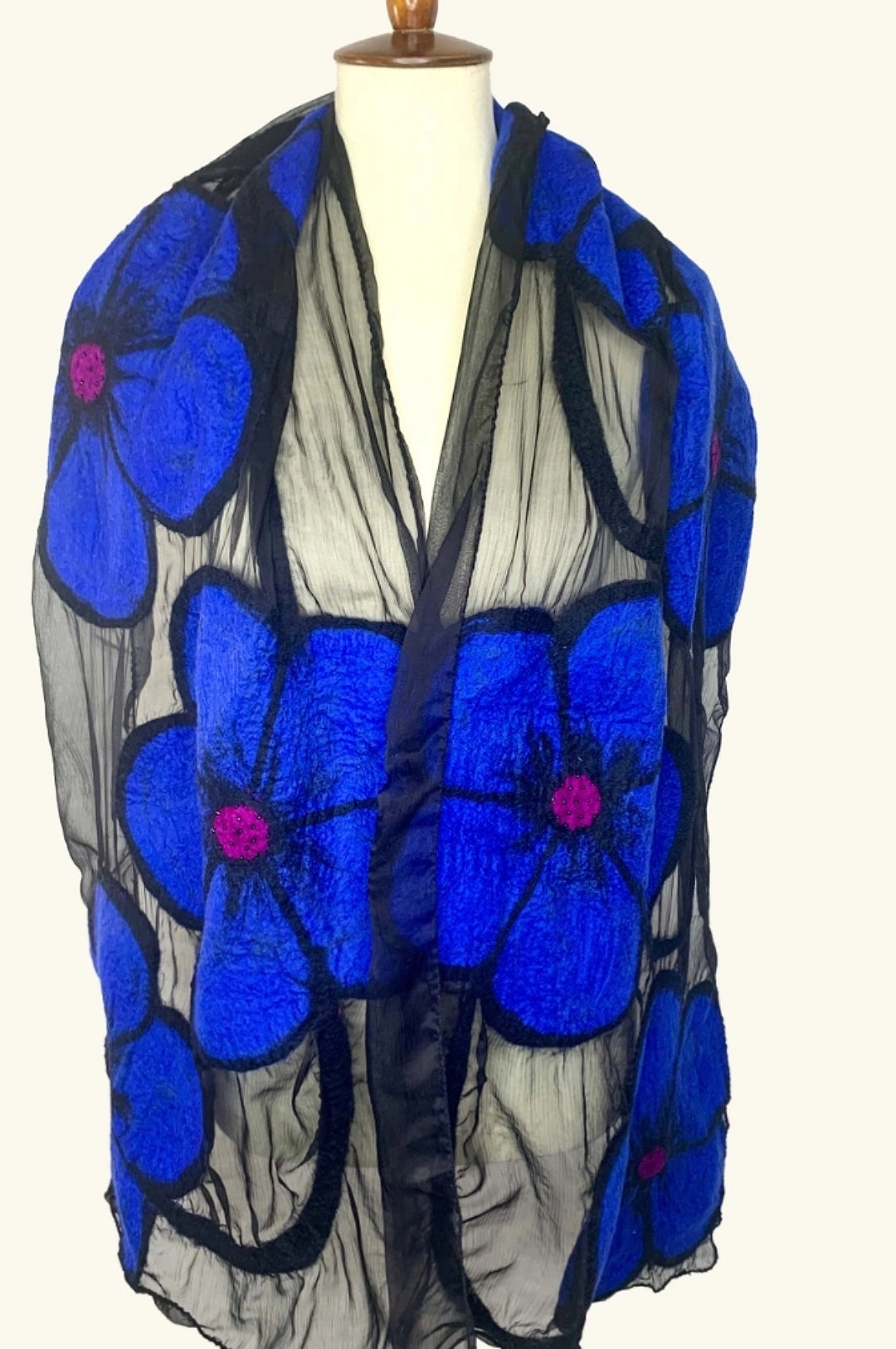 Royal Blue Flower Detail Wrap Scarf Shawl