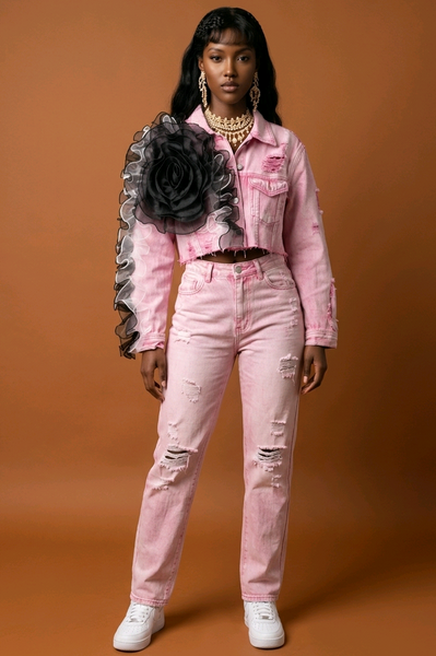 Pink Floral Fusion Cropped Jacket