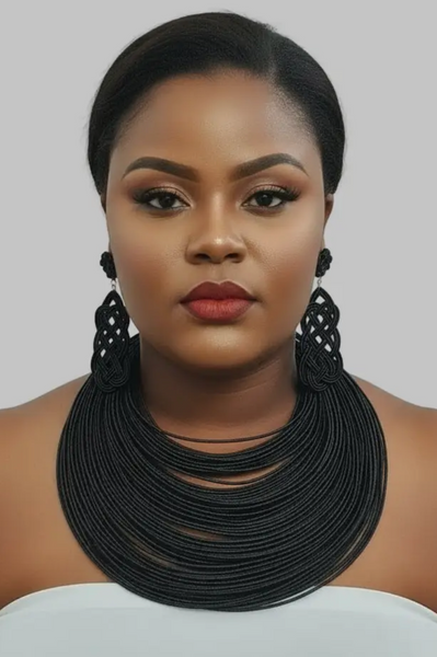 Black Layered Necklace Earring Set