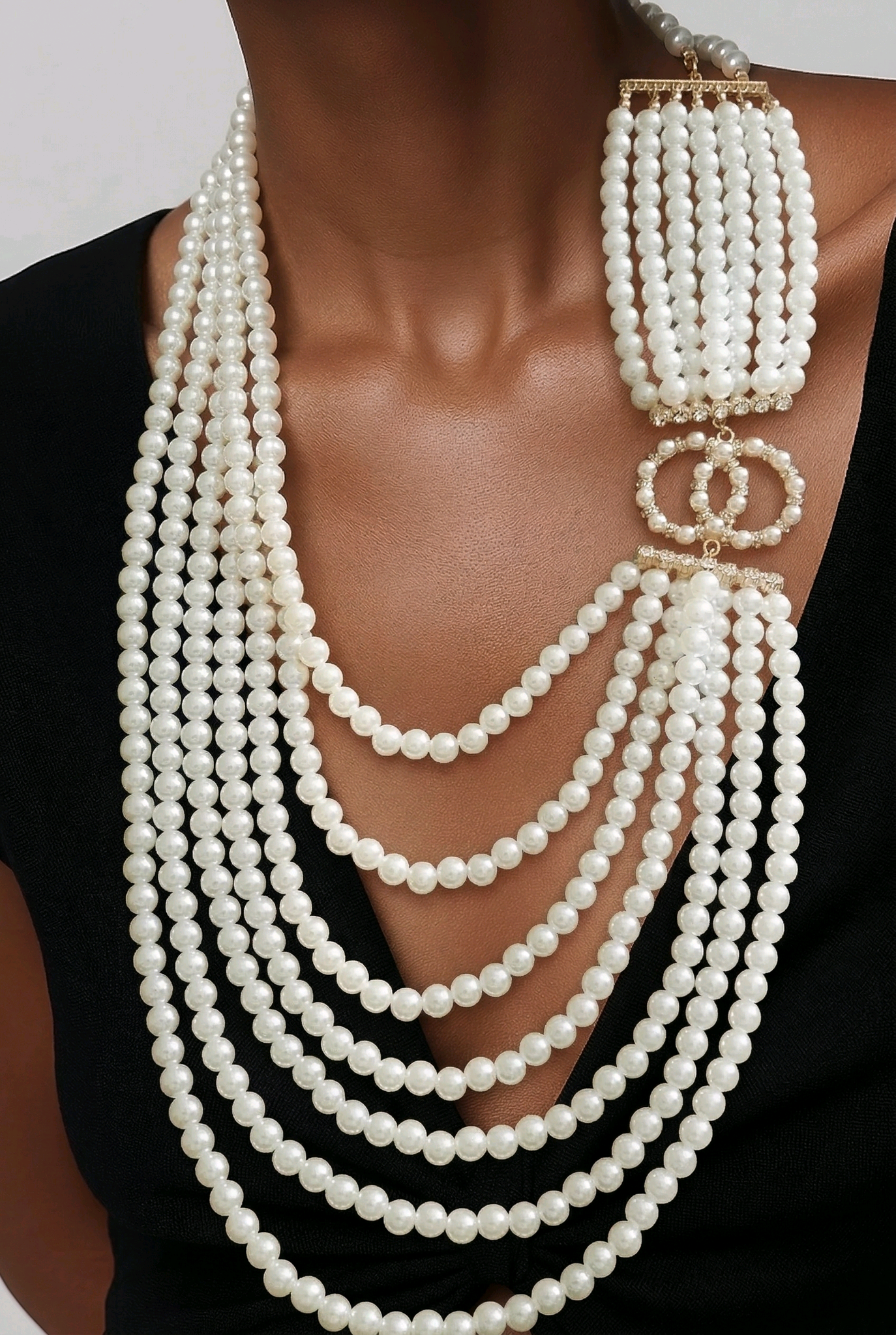 Cream Ivory Color Multi Strand Pearl Necklace